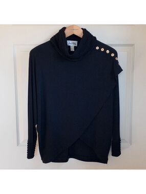 Joseph Ribkoff Womens Black Long Sleeve Asymmetrical Hem Turtleneck Top Size 10
